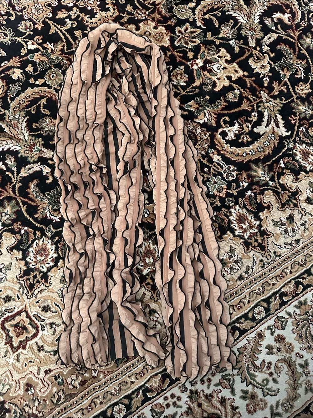 Kimchi Beige and Black Ruffle Stripe scarf